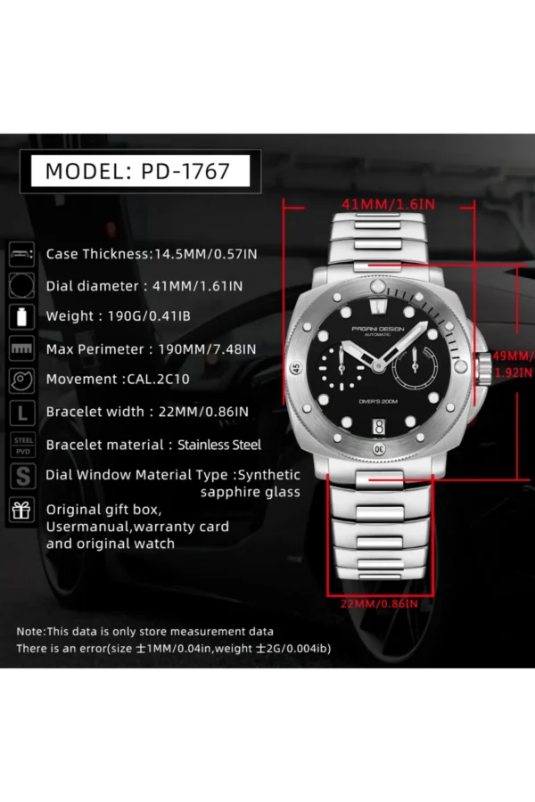 Pagani design Erkek 200M Su Geçirmez Çelik Saat Otomatik Mekanik Saat 41MM Safir Kristal Cam - Görsel 2
