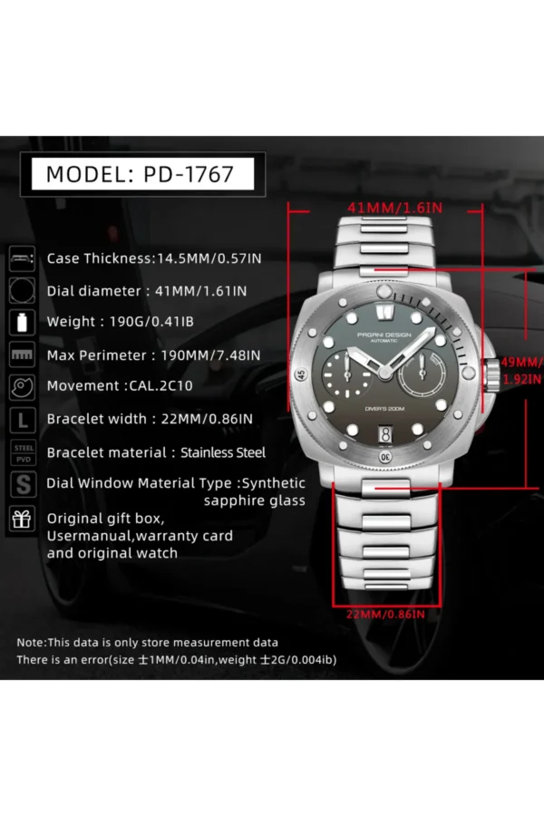 Pagani design Erkek 200M Su Geçirmez Çelik Saat Otomatik Mekanik Saat 41MM Safir Kristal Cam - Görsel 2