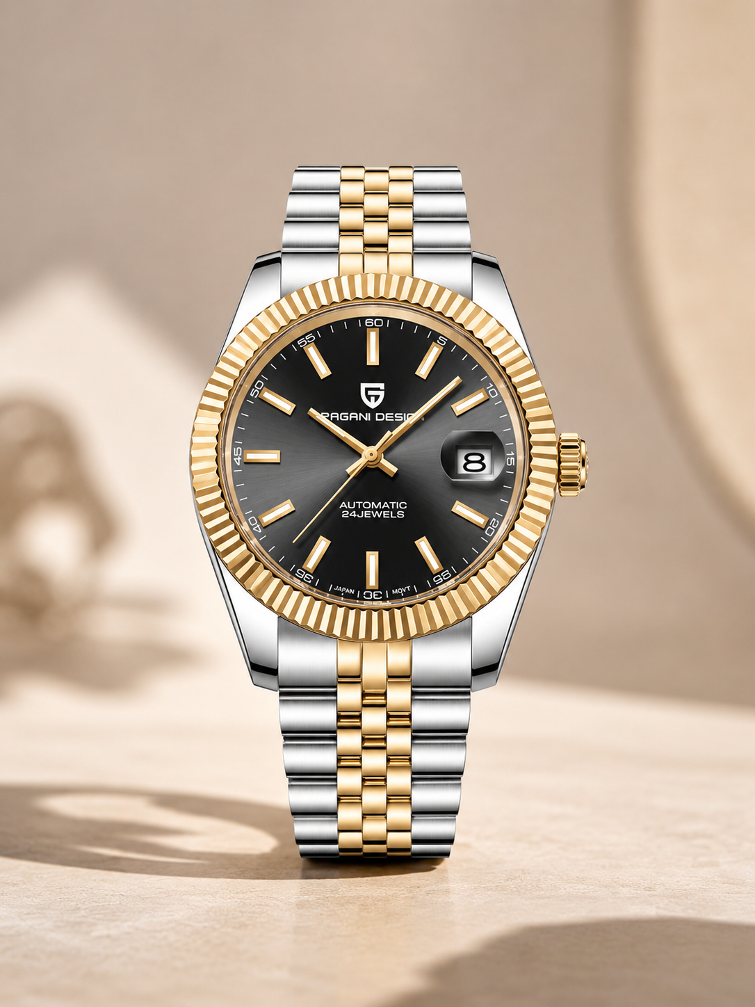 PAGANI DESIGN PD-1645 Datejust Otomatik Erkek Kol Saati – Siyah Gold
