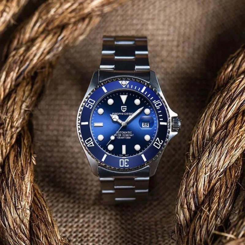Pagani Design PD-1639-5 Submariner Otomatik Erkek Kol Saati - Blue And Blue - Görsel 3